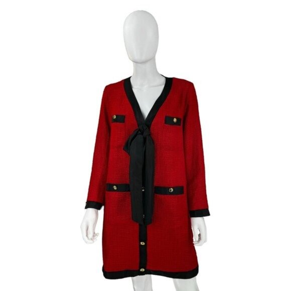 Tuckernuck NEW Red Coco Tweed Long Sleeve Retro Preppy Mini Dress Size S - Picture 5 of 12